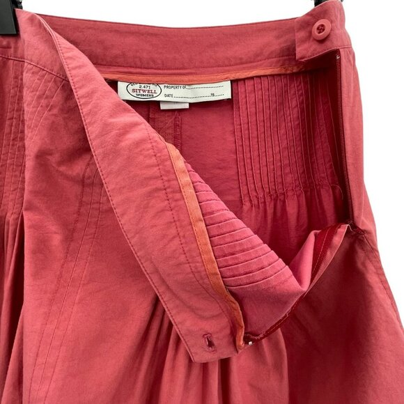 Anthropologie x Sitwell Pleated Mini Skirt Salmon Pink Nylon Cotton Made USA 10 - Picture 4 of 9
